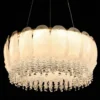 Royal Feather Crystal Chandelier – Luxury Gold Pendant with Frosted Glass Leaves