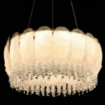 Royal Feather Crystal Chandelier – Luxury Gold Pendant with Frosted Glass Leaves