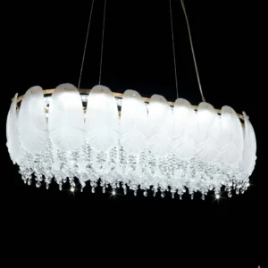Luxury Gold Oval Feather Crystal Chandelier – Angel Wing Design