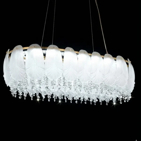Luxury Gold Oval Feather Crystal Chandelier – Angel Wing Design
