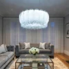 Royal Feather Crystal Chandelier – Luxury Gold Pendant with Frosted Glass Leaves