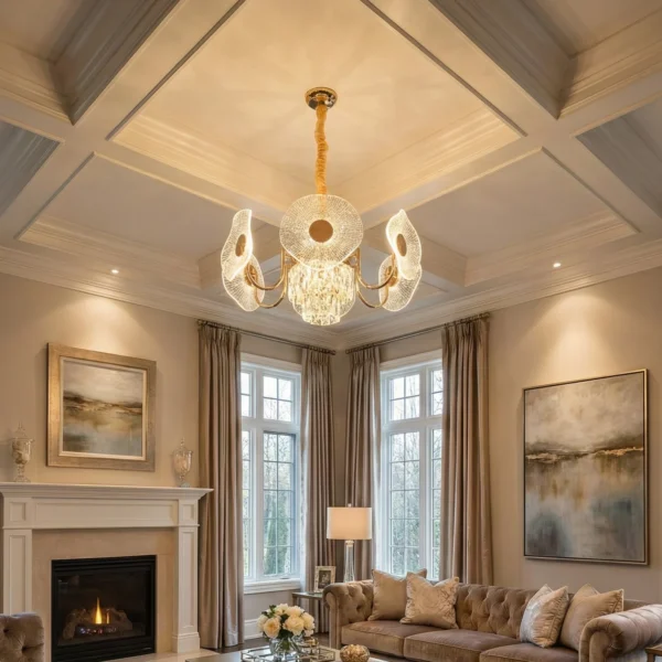 The "Golden Lotus" Crystal Hanging Light – Modern Adjustable Chandelier