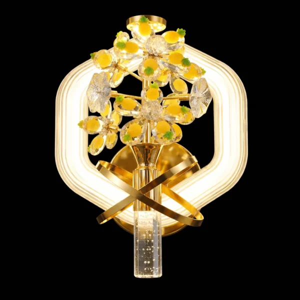 Luxury Crystal Floral LED Wall Sconce – Gold Finish