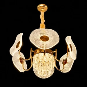 The "Golden Lotus" Crystal Hanging Light – Modern Adjustable Chandelier