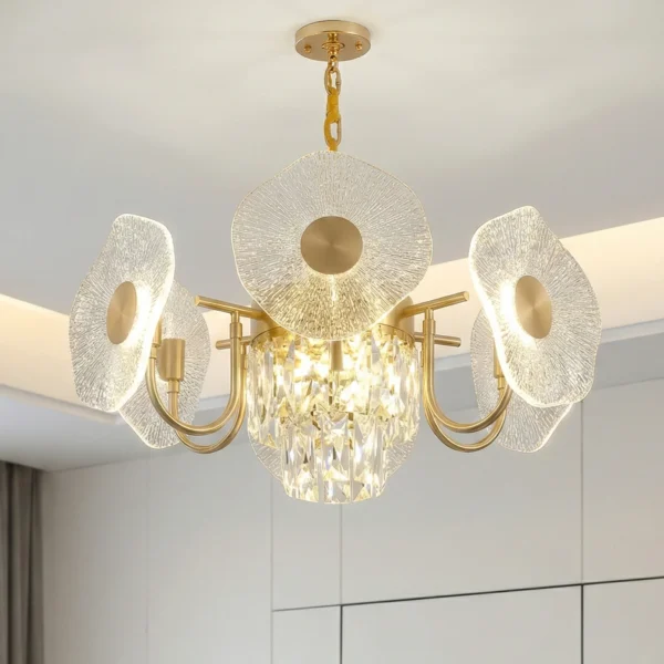 The "Golden Lotus" Crystal Hanging Light – Modern Adjustable Chandelier