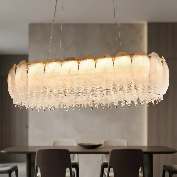 Luxury Gold Oval Feather Crystal Chandelier – Angel Wing Design