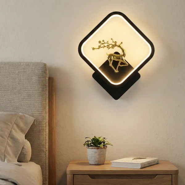 Golden Stag LED Wall Sconce – Modern Square Art Lamp (Tri-Color Light)
