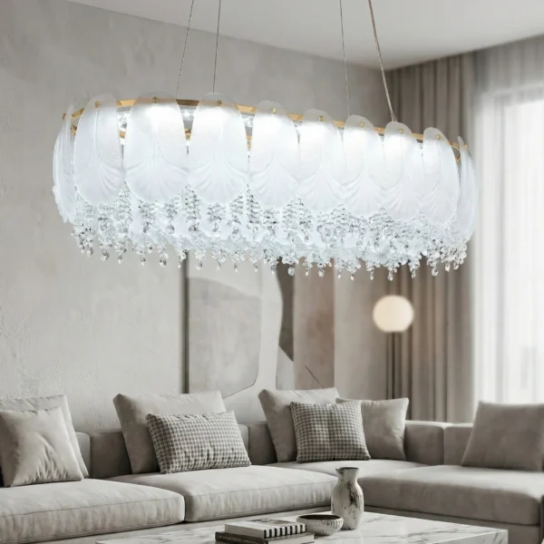 Luxury Gold Oval Feather Crystal Chandelier – Angel Wing Design