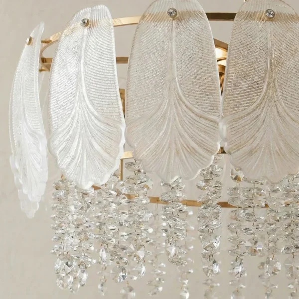 Luxury Gold Oval Feather Crystal Chandelier – Angel Wing Design