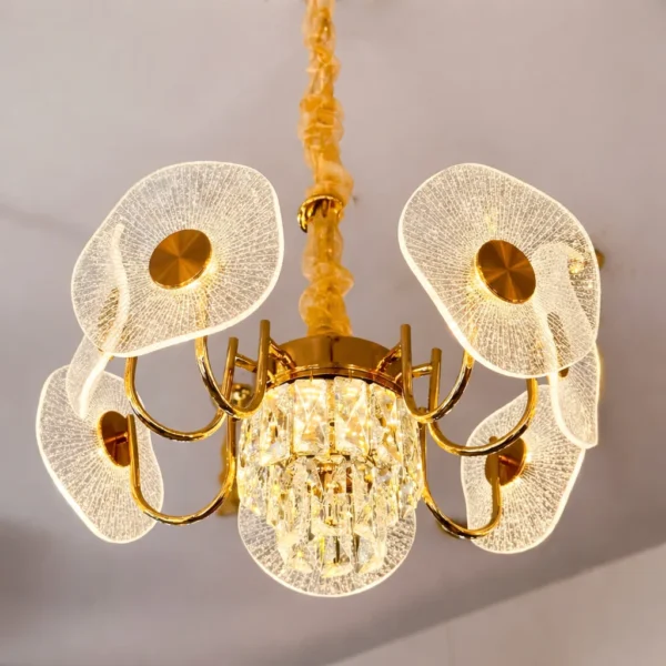 The "Golden Lotus" Crystal Hanging Light – Modern Adjustable Chandelier