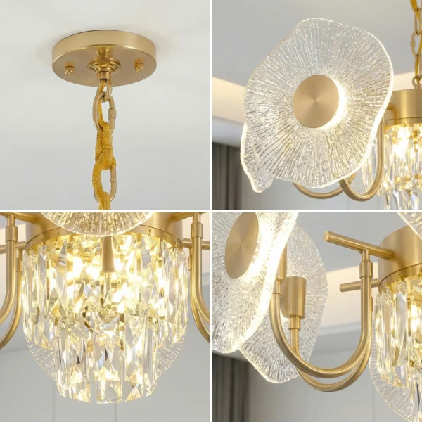 The "Golden Lotus" Crystal Hanging Light – Modern Adjustable Chandelier