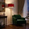 Royal Bronze Floor Lamp with Red Fabric Shade